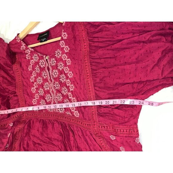 LIV Los Angeles Burgundy Elastic Sleeve Embroidered Boho Blouse Women's Size 2X - Picture 7 of 9